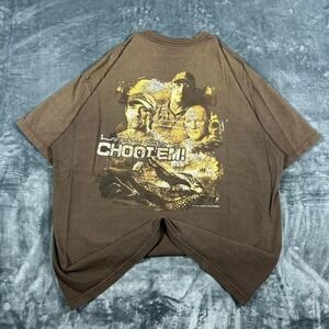 Y2K Choot Em Faded Brown Graphic T-Shirt - no size tag - measurements listed